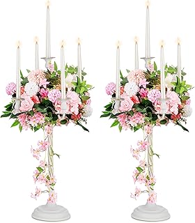 Bougeoir zikiki blanc long pointu 53 cm pour bougies en métal et fleurs