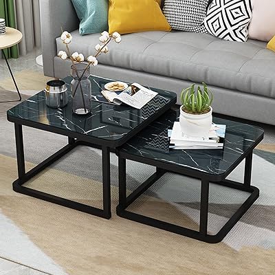 Table basse moderne, table gigogne carrée, ensemble de 2, table d'appoint en marbre avec structure en acier robuste, pour petits espaces, salon, balcon, bureau, 70 + 60 cm. DIAYTAR COTE D'IVOIRE, leader des boutiques en ligne généralistes en Côte d'Ivoire, propose plus de 300 000 références pour répondre à tous les besoins de ses clients. Avec une sélection variée de produits, DIAYTAR COTE D'IVOIRE offre une expérience d'achat pratique et fiable. Les clients peuvent compter sur une livraison rapide et sécurisée.