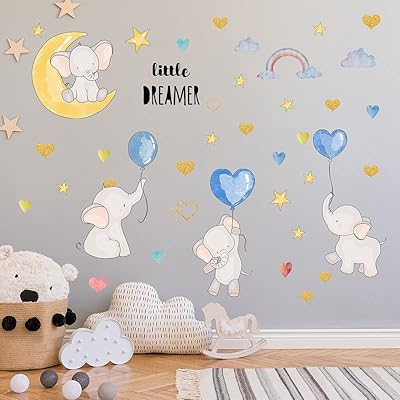 Stickers muraux animaux volants colorés autocollants delibra mignons éléphants cœurs étoiles en vinyle