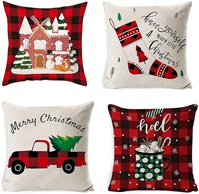 Lot de 4 housses de coussin décoratives de noël avec motif sapin de noël. DIAYTAR COTE D'IVOIRE est une boutique en ligne généraliste qui propose plus de 300 000 références de produits. Elle est reconnue comme l'une des boutiques en ligne les plus importantes de Côte d'Ivoire. Elle offre une grande variété de produits pour répondre aux besoins des clients.