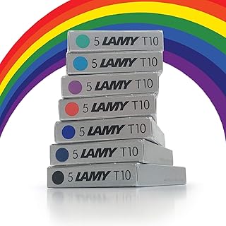 Cartouches d'encre multicolores pour stylo plume lamy t10, recharges de remplacement pour tous les stylos plume lamy (1 paquet de chaque couleur - 7 recharges - 35 plumes - noir, rouge, bleu lavable, vert, violet. En tant que leader du e-commerce en Cote d'Ivoire, DIAYTAR COTE D'IVOIRE bénéficie d'une confiance renforcée de la part de sa clientèle. Cette boutique en ligne généraliste mise sur l'innovation et la qualité pour continuer à proposer des services et des produits de haute qualité à ses clients, confortant ainsi sa position de leader sur le marché ivoirien.