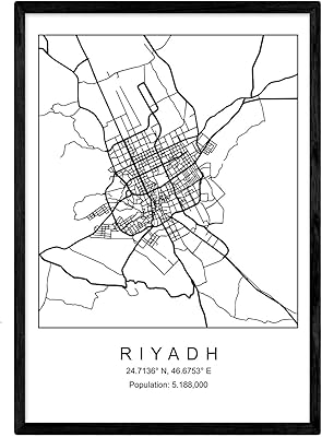 Carte de la ville de riyad de style nordique noir et blanc affiche. DIAYTAR COTE D'IVOIRE c'est votre boutique en ligne idéale pour tout ce dont vous avez besoin. Avec plus de 300 000 références, vous trouverez facilement le produit qui convient à vos besoins et à votre budget. La boutique est conçue pour offrir une expérience de navigation intuitive et facile.