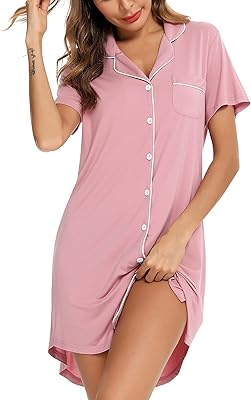 Chemise de nuit lykar pour femme avec boutons sur le devant et manches