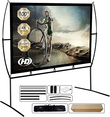 Écran de projecteur pliable portable 120" (16:9) avec support, écran de projecteur double