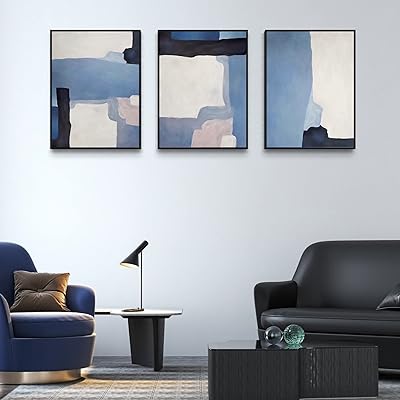 Peinture murale avec un cadre bleu et blanc (cadre noir)