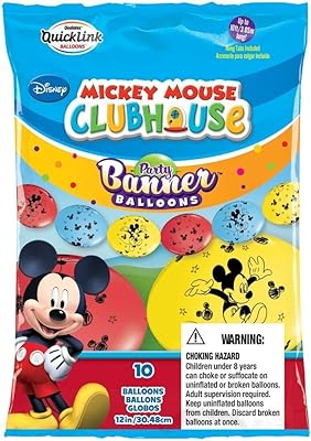 Ballons de fête imprimés qualtex qlink mickey mouse, 10 pièces, 12", couleurs assorties