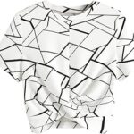 T-shirt à manches courtes et col rond pour femme à imprimé géométrique