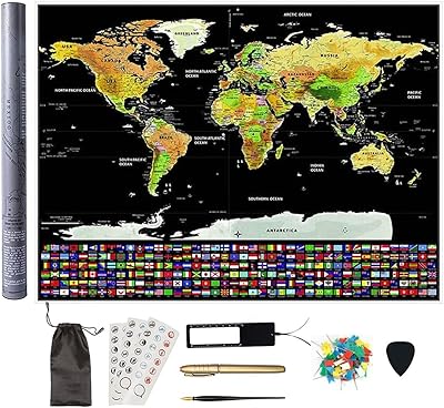 Affiche de carte du monde à gratter beauty black and gold l, suivez