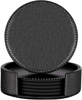 Sous-verres en cuir, lot de 6 sous-verres en polyuréthane avec support, protègent