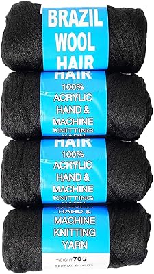 Lot de 4 fils de laine brésilienne pour tressage de cheveux, tresses géantes