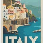 Affiche de voyage vintage hugo affiche de la côte amalfitaine en italie peinture