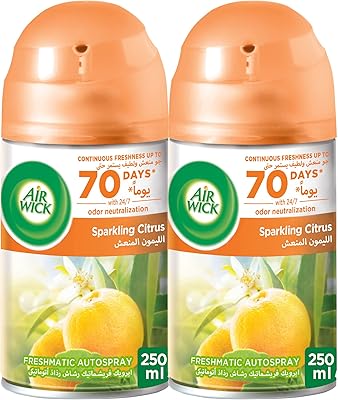 Recharge spray air wick freshmatic, parfum pétillant d'agrumes, élimine les mauvaises odeurs comme