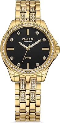 Montre analogique en métal pour femme de 32 mm avec cadran rond noir