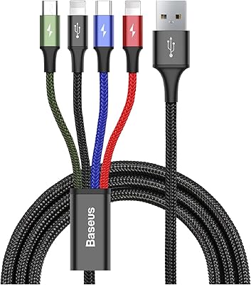 Câble de chargement baseus 4 en 1 avec double port usb vers lightning, câble de chargement de synchronisation de données c et micro pour iphone, samsung s9, s8 plus, note 9, 8 (lightning (2) + type c + micro). DIAYTAR COTE D'IVOIRE, c'est la boutique en ligne généraliste qui vous offre plus de 300 000 références de produits. Avec une sélection vaste et variée, vous trouverez tout ce dont vous avez besoin pour vous et votre famille. Leader en Côte d'Ivoire, DIAYTAR COTE D'IVOIRE est le point de référence pour vos achats en ligne.
