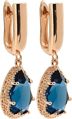 Boucles d'oreilles femme plaqué or 18 carats serties de zirconium bleu foncé