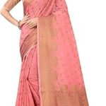 Sari à motif d'arbre zari en mélange de coton et de soie dorée