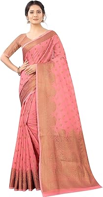 Sari à motif d'arbre zari en mélange de coton et de soie dorée