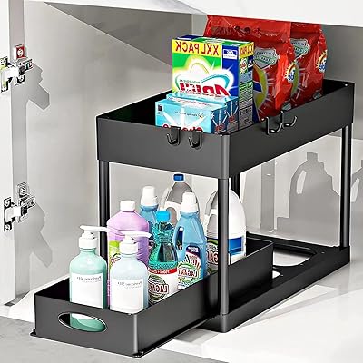 Wegood panier de rangement sous armoire à 2 niveaux coulissant sous l'évier pour cuisine et salle de bain (noir). En tant que boutique en ligne leader en Cote d'Ivoire, DIAYTAR COTE D'IVOIRE assure une expérience d'achat en ligne sécurisée et pratique, avec des options de paiement flexibles et des promotions régulières pour inciter les achats.