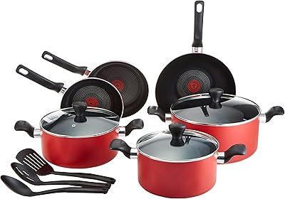 Batterie de cuisine antiadhésive en aluminium super cook, thermo-spot, 12 pièces, rouge, b243sc85