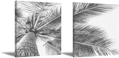 Art mural de palmier tropical moderne noir et blanc, toile de palmier, art mural, photographie de nature sauvage, palmiers gris, peintures abstraites rustiques pour murs de salon, 12\"x16\"x2 pièces sans cadre. DIAYTAR COTE D'IVOIRE est une boutique en ligne généraliste qui propose plus de 300 000 références de produits divers, répondant ainsi aux besoins de ses clients ivoiriens.