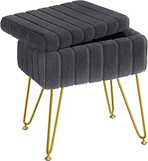Greenstell tabouret de coiffeuse en fausse fourrure avec rangement, 15,7