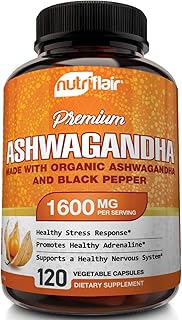 Gélules nutriflair ashwagandha 1600 mg, 120 comprimés végétariens complément alimentaire en poudre