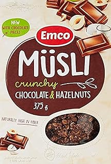 Céréales de petit-déjeuner emco muesli - chocolat et noisettes, 375 g, paquet