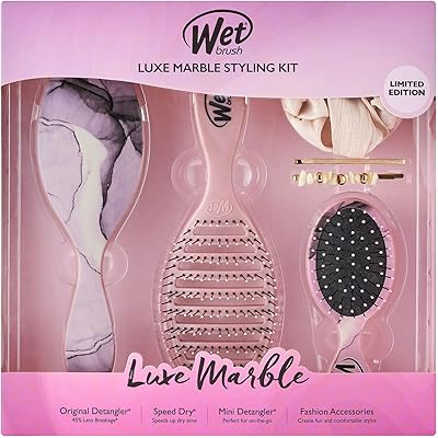 Brosse à cheveux démêlante originale wet brush, ensemble de coiffure lux marble, 6