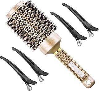 Brosse à cheveux ronde professionnelle, brosse pour sèche-cheveux thermique nano-ionique avec poils