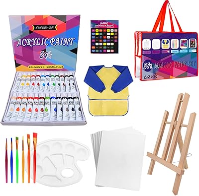 Ensemble de peinture acrylique de luxe de 39 pièces 24 couleurs avec pinceau-chevalet-vêtements