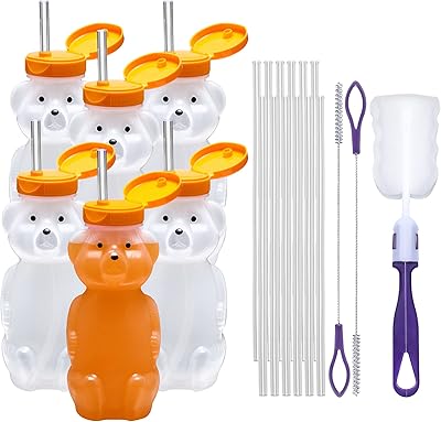 Fournitures spéciales gobelet en forme d'ours avec longues pailles, paquet de 6 pour