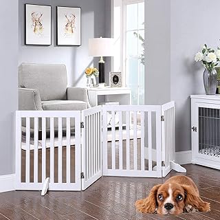 Liodux barrière autoportante pour chiens avec 2 pieds de support, barrières pliables