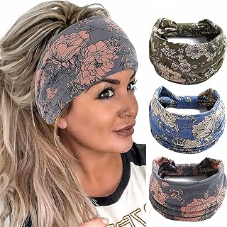 Foulard pour femme, bandeaux à nœud large à motif floral, tissu extensible
