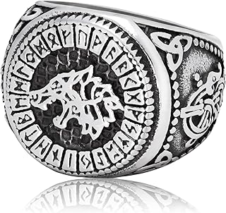 Bague en acier inoxydable celtique gungneer fenrir wolf odin rune circle triquetra