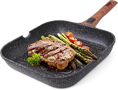 Poêle à steak gouges grill en aluminium antiadhésif de 28 cm avec poignée