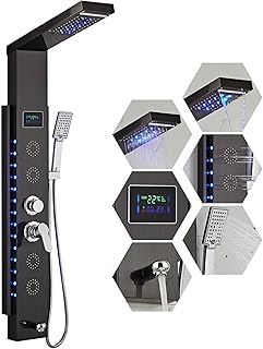 Panneau de douche multifonctionnel noir 6 en 1 avec système de tour