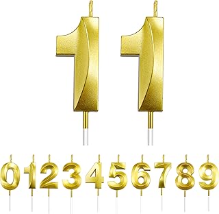 Bougies dorées avec 11 chiffres d'anniversaire, 11 bougies d'anniversaire pour gâteau, design 3d