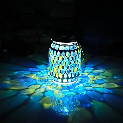 Lampes solaires suspendues d'extérieur, lampes de table solaires, lumières en mosaïque bleu froid