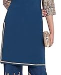 Kurti en crêpe de polyester imprimé feuille bleue pour femme avec palazzo