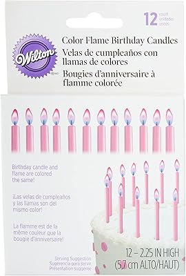 Bougies d'anniversaire roses wilton 12 pièces, taille 5 cm, rose