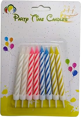 Bougie d'anniversaire en spirale non parfumée avec support party time - 8 pièces