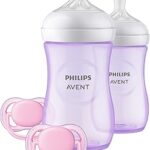 Biberon d'allaitement philips avent natural response - coffret cadeau pour bébé, violet, scd837/01