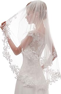 Voile de mariage court en dentelle à deux couches pour femme avec peigne