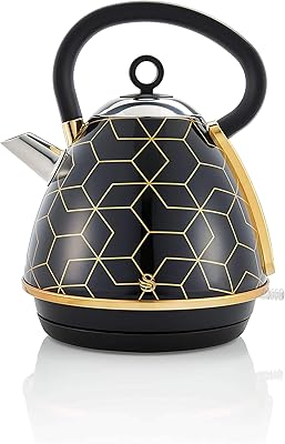 Bouilloire pyramidale swan tribeca 1,7 l, noire, motif géométrique, inserts en or rose