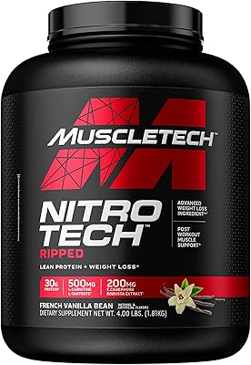 Poudre déchirée muscletech nitro tech, tourbillon de vanille française, 4 lbs