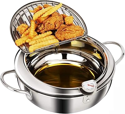 Marmite à friteuse, marmite tempura en acier inoxydable 304 avec thermomètre et couvercle