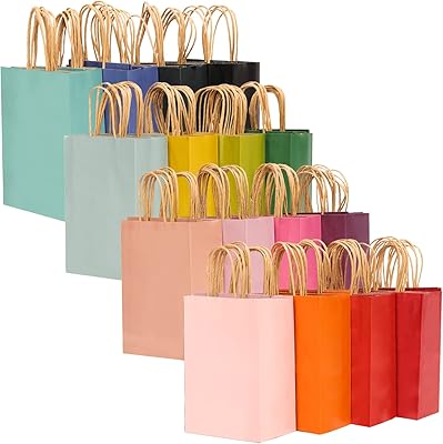 32 paquets de sacs cadeaux en papier avec poignées, taille moyenne, 16 sacs