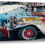 Grande décoration murale encadrée prête à accrocher 20" x 40" jeepney de manille