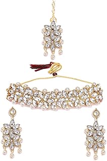 Ensemble de bijoux traditionnels élégants en perles de jubella pour femme (blanc)(ybnk_5524)