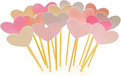 50pcs kit de décoration de cupcakes, gucuji drôle coeur rose bricolage paillettes mini